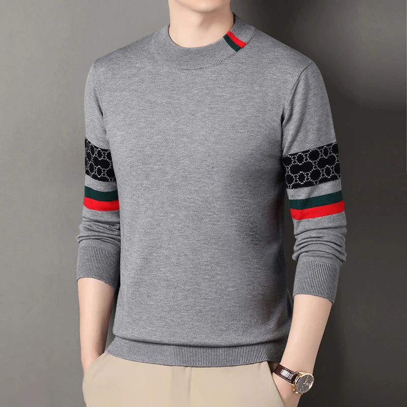 Autumn and Winter New Luxury Cashmere Sweater Men's Half High Collar Sweater High End Base Knitted Warm Wool Sweater Trendy