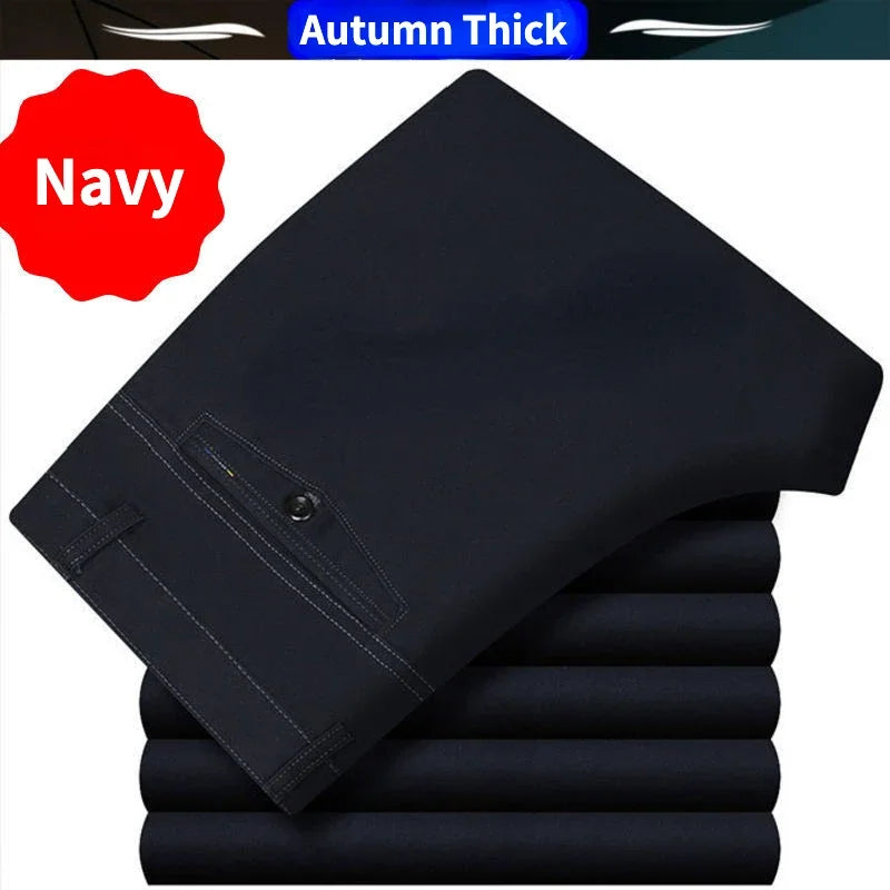Summer Thin Men's Casual Autumn Thick 100% Cotton Suit Pants Classic Business Fashion Stretch Trousers Male Brand Clothes GOZBKF