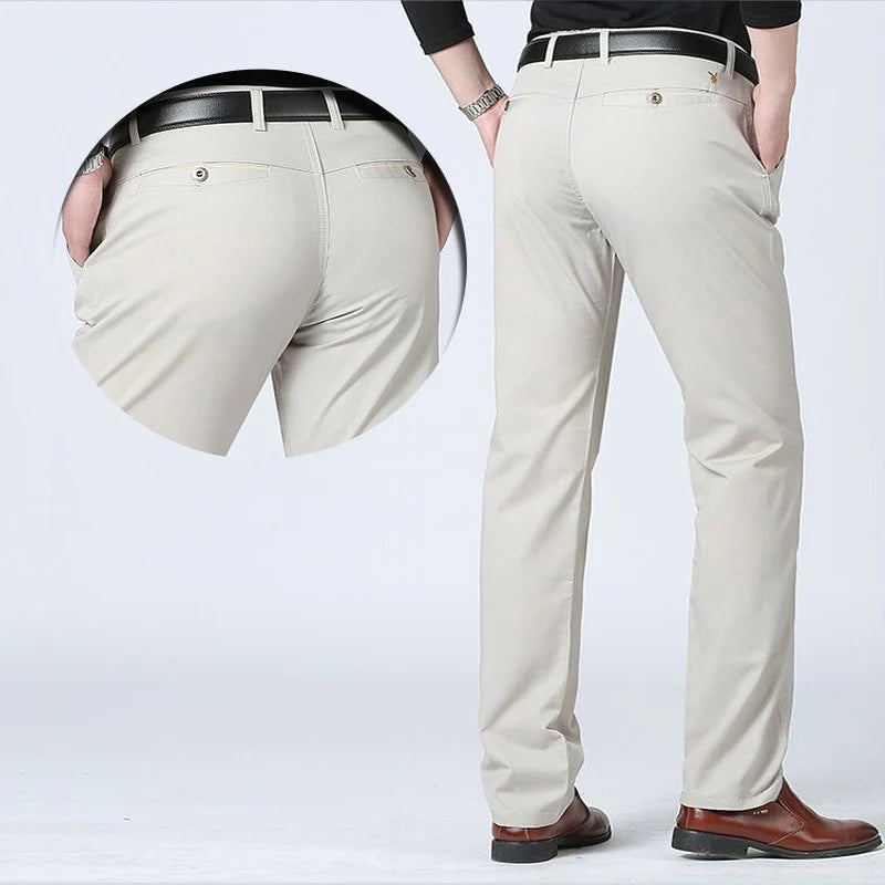 Summer Thin Men's Casual Autumn Thick 100% Cotton Suit Pants Classic Business Fashion Stretch Trousers Male Brand Clothes GOZBKF