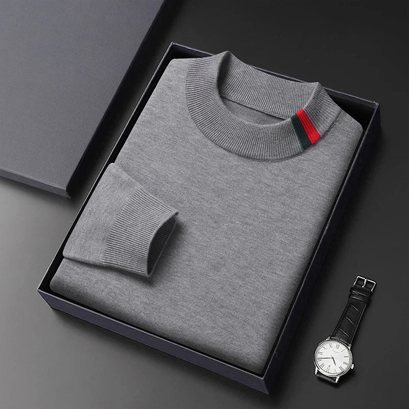 Autumn and Winter New Luxury Cashmere Sweater Men's Half High Collar Sweater High End Base Knitted Warm Wool Sweater Trendy