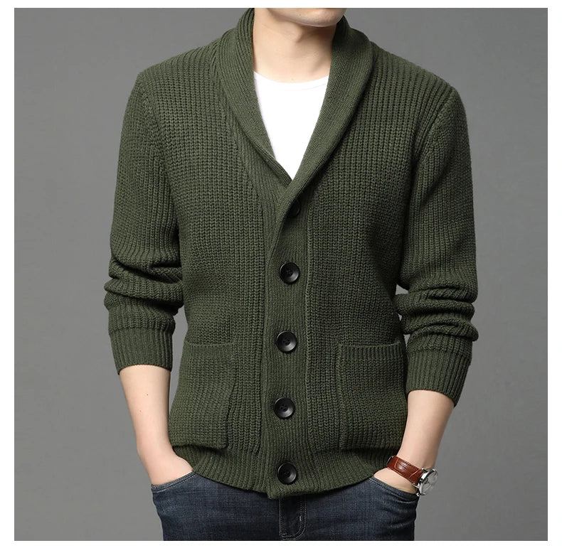 2021 High End Wool Designer Thick New Korean Autum Winter Brand Fashion Cable Knit Sweater Jacket Men Casual Coats Mens Clothing