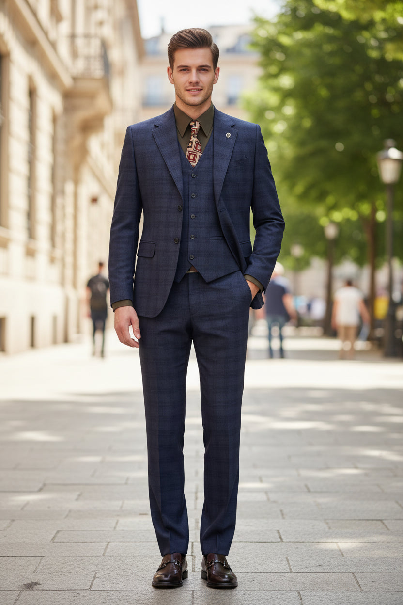 Checkered Three-Piece Suit Set for Men - Stylish Wedding Casual Business Attire