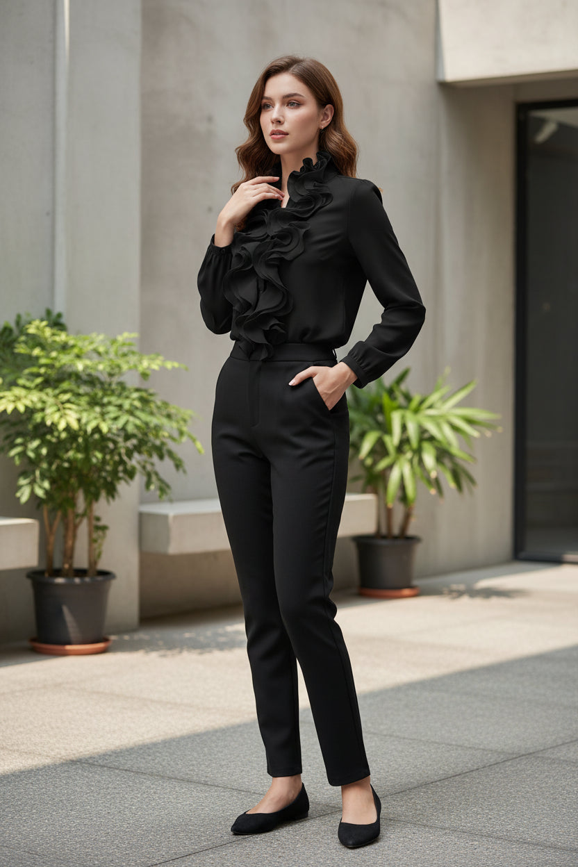 Elegant Women Blouse Ruffles Tops Fashion Long Sleeve Shirts