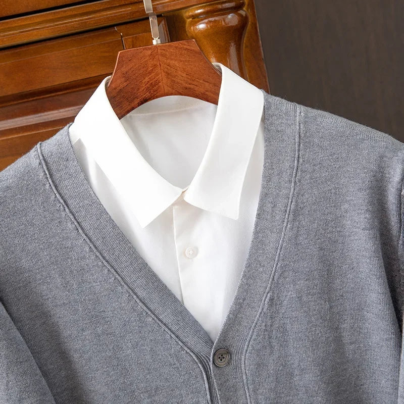 Men’s Business Casual V-Neck Cardigan Sweater – Classic Solid Color