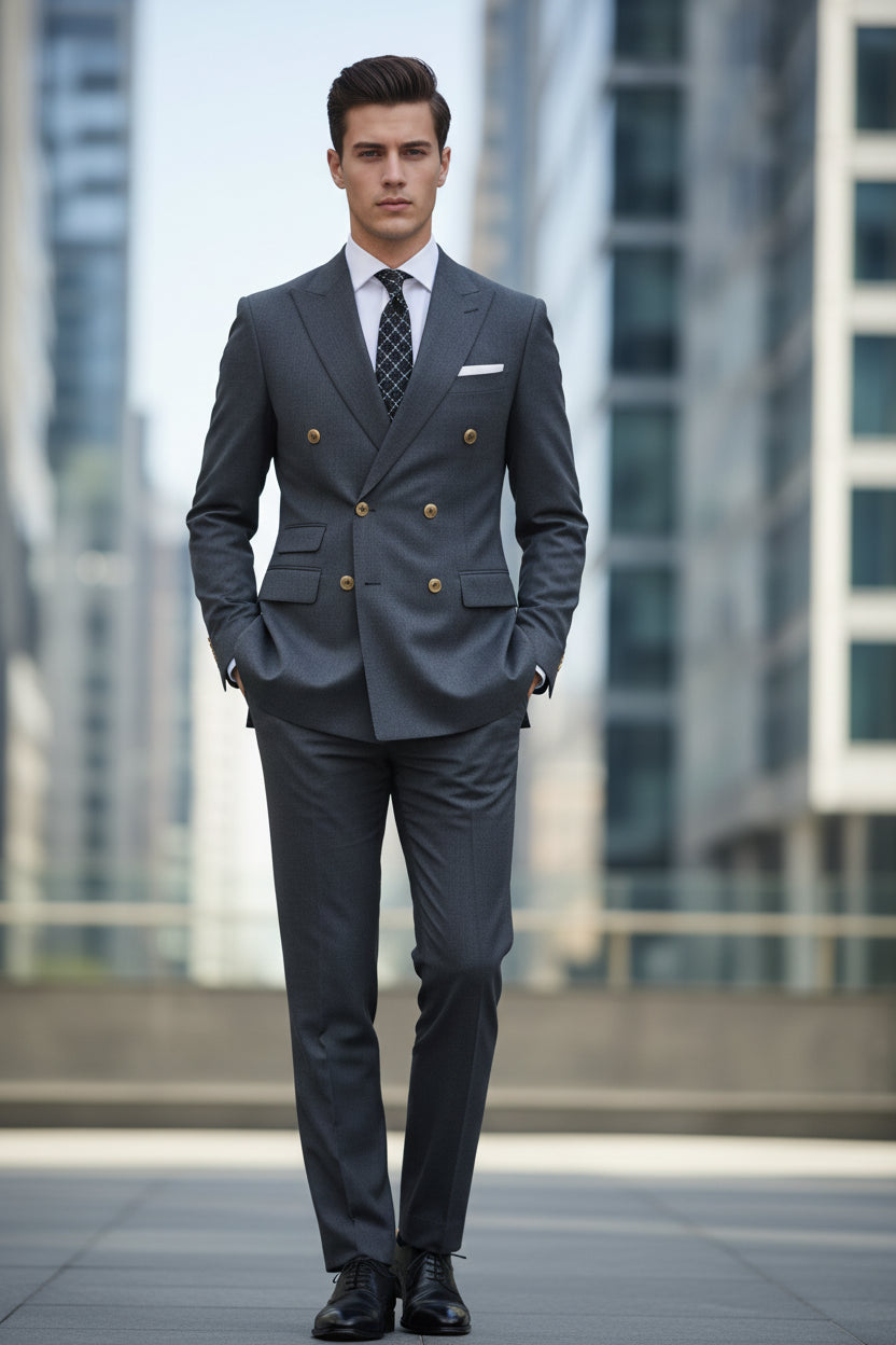 Man wearing a black suit with a blurred background