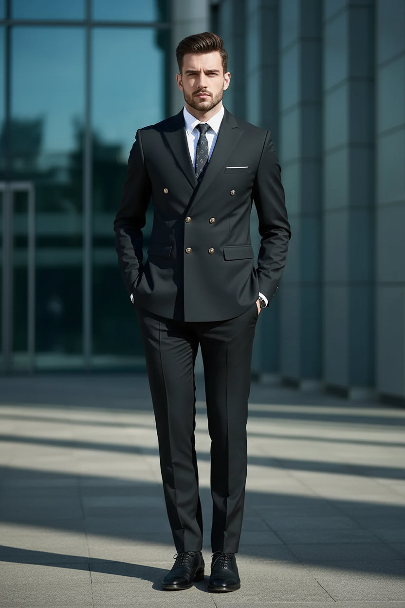 Man wearing a black suit with a blurred background