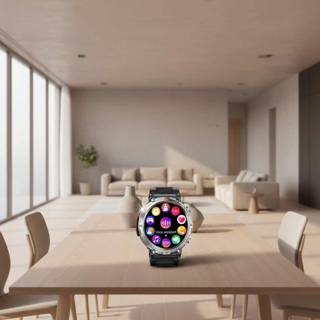 Smartwatch with colorful display and battery icon, highlighting 300mAh battery capacity.