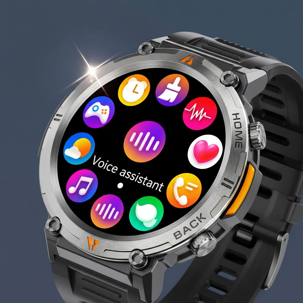Smartwatch with colorful display and battery icon, highlighting 300mAh battery capacity.
