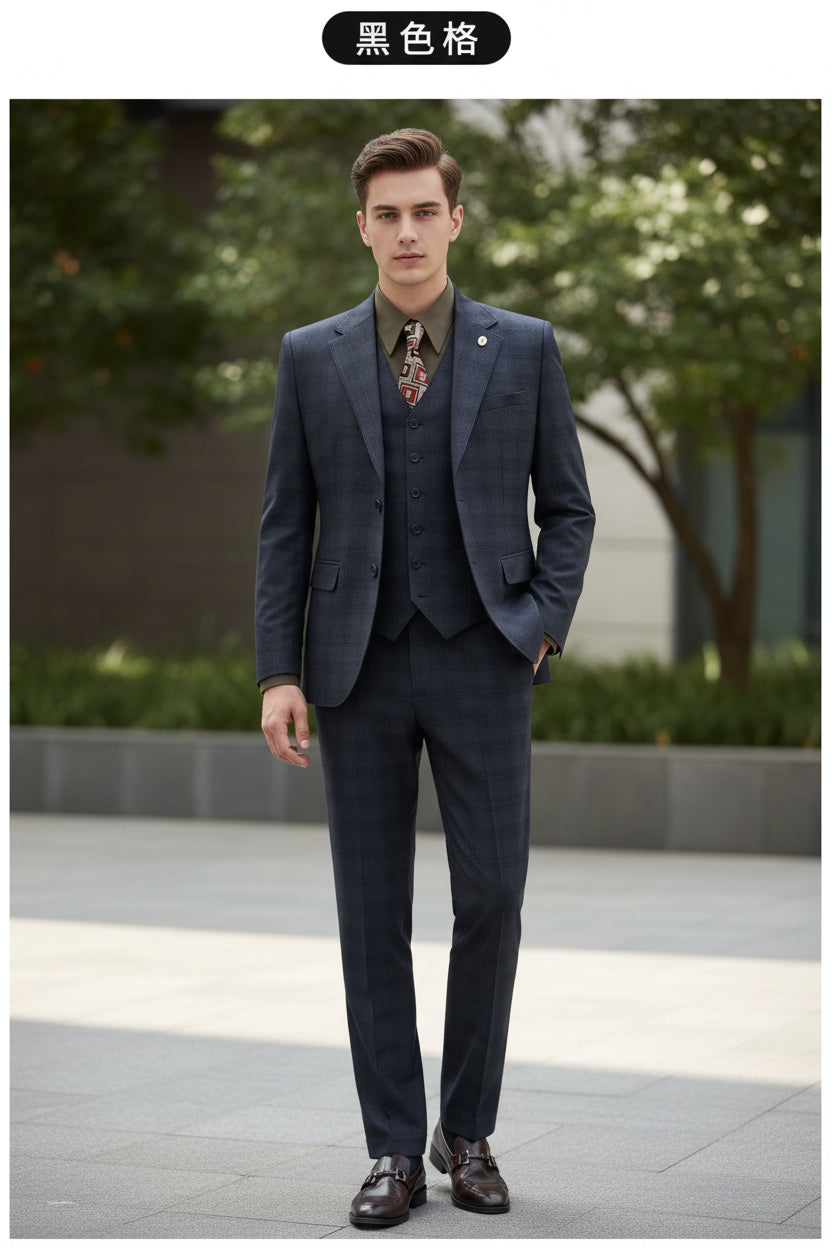 Dark gray suit on a mannequin with a white background