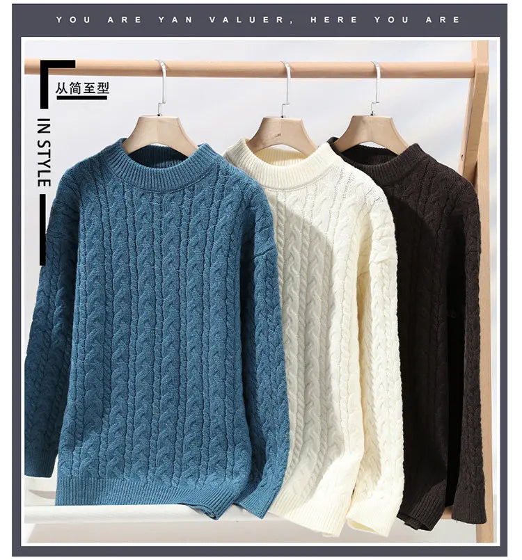 2023 Winter/Autumn High-Quality Fashion Trend Sweater Men Casual Loose Warm Sweaters Men Comfortable Solid Color