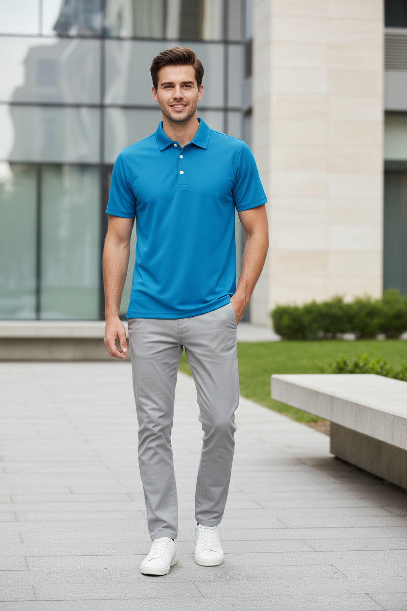 Blue polo shirt on a white background