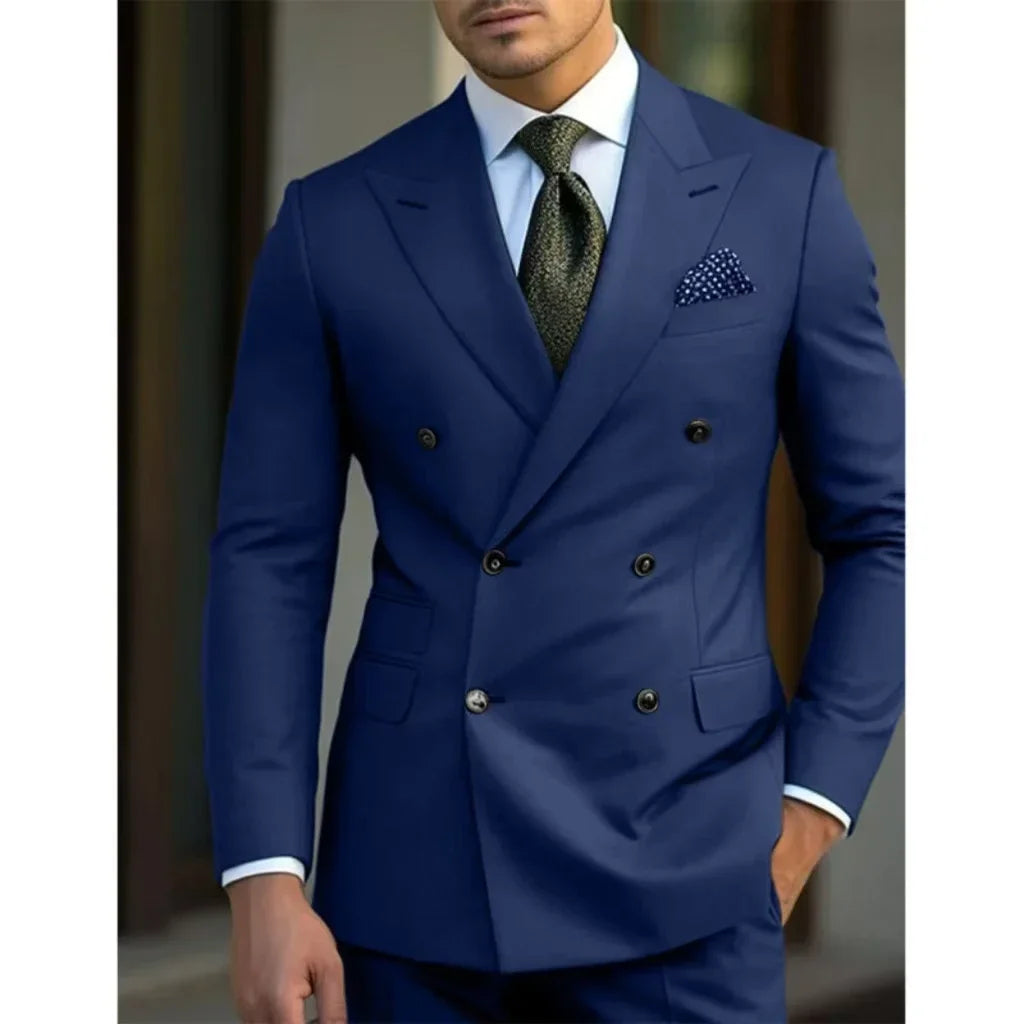 Men's Slim Fit 2-Piece Suit Set with Pointed Collar and Peak Lapel