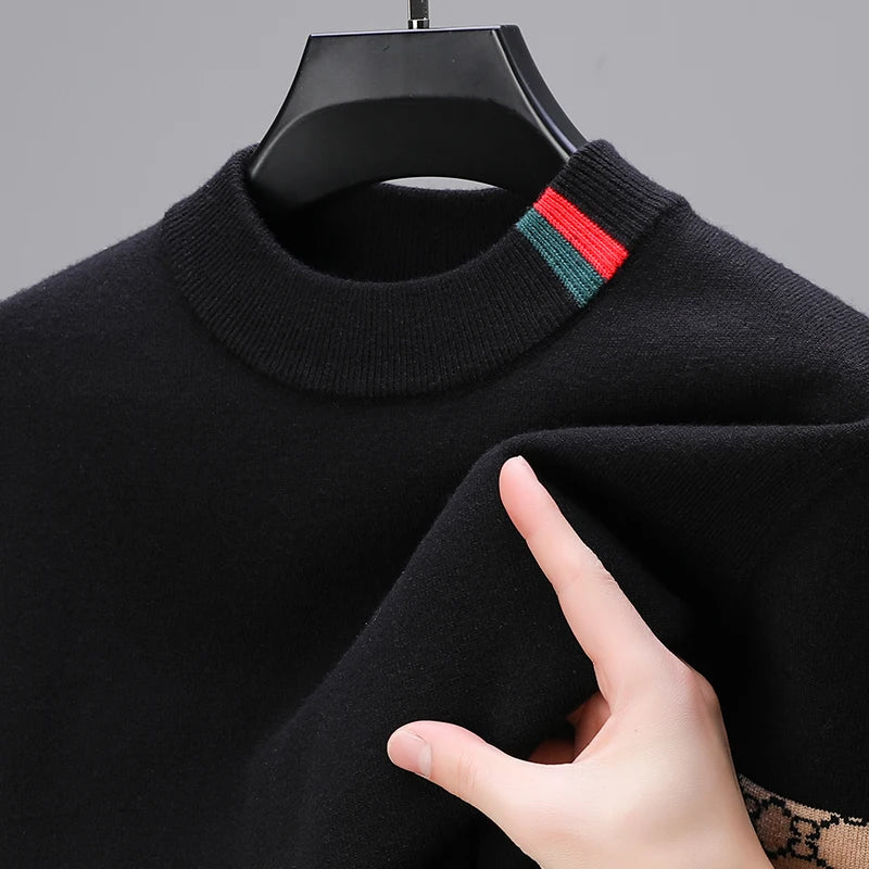 Autumn and Winter New Luxury Cashmere Sweater Men's Half High Collar Sweater High End Base Knitted Warm Wool Sweater Trendy