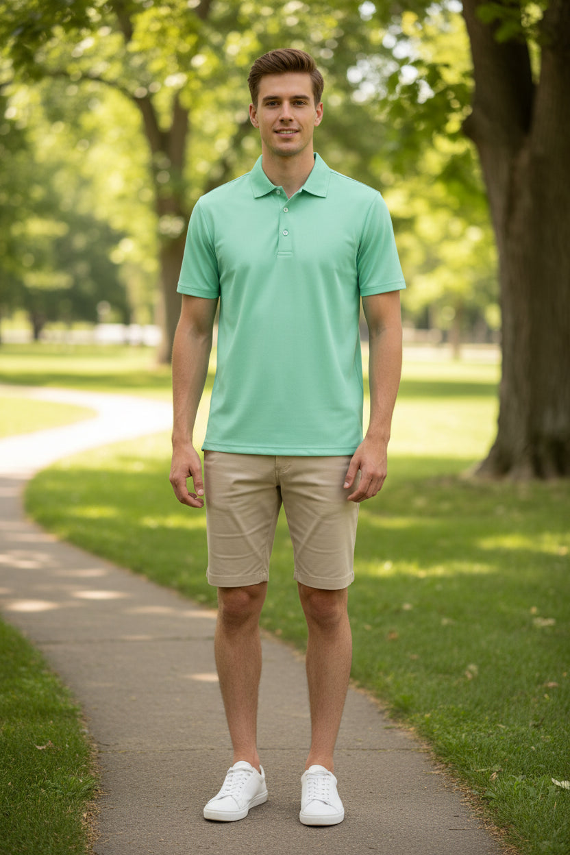 Green polo shirt on a white background