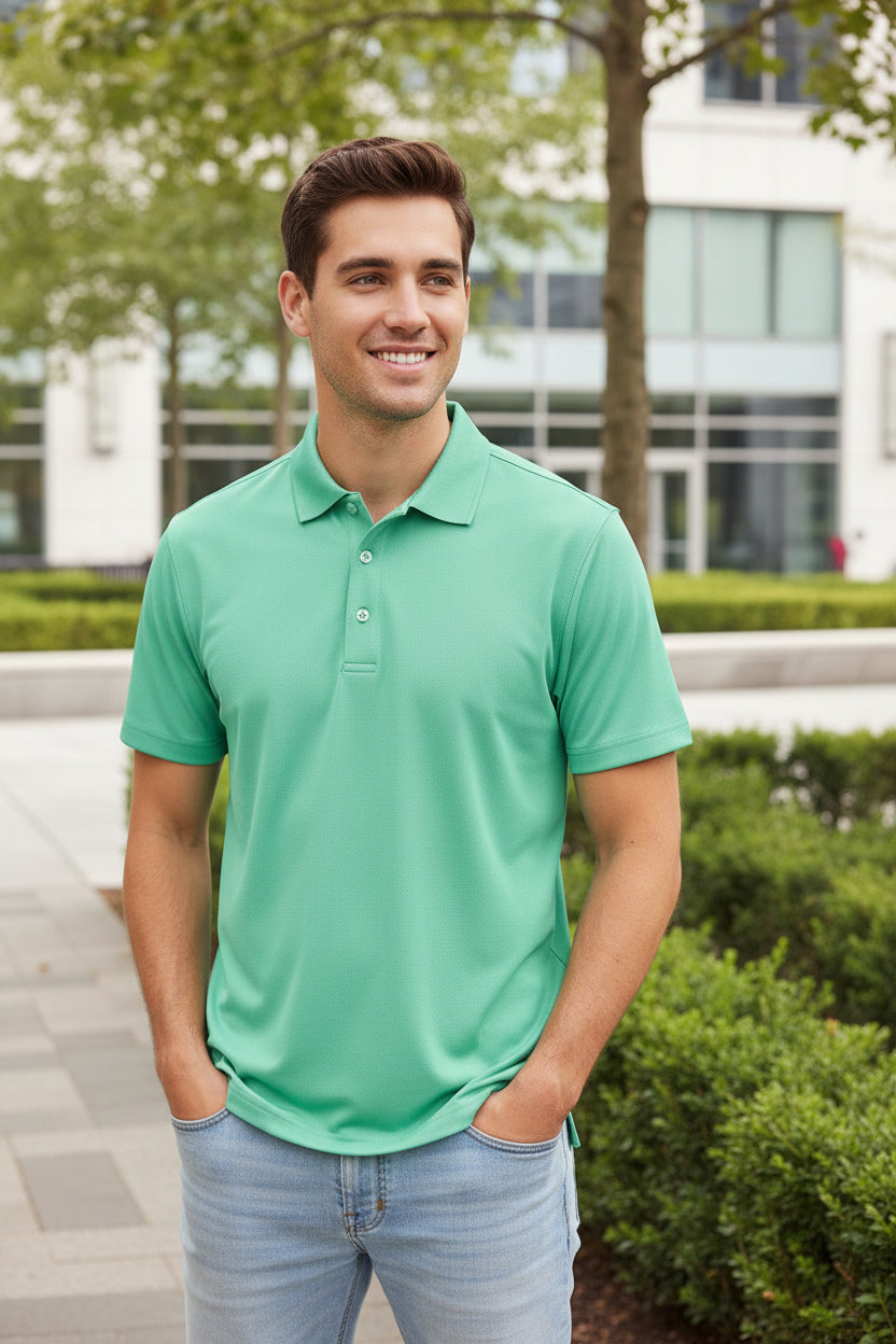 Green polo shirt on a white background