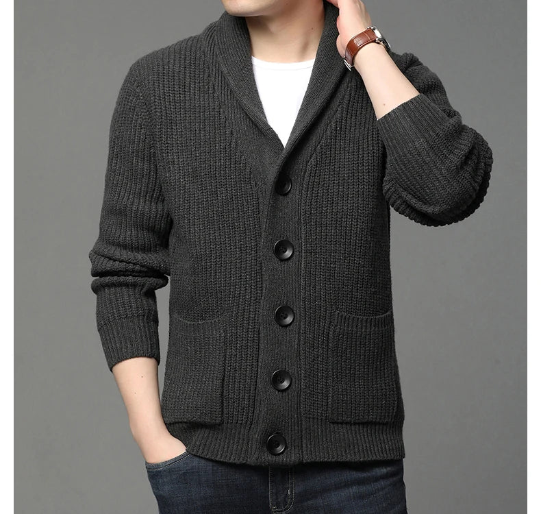 2021 High End Wool Designer Thick New Korean Autum Winter Brand Fashion Cable Knit Sweater Jacket Men Casual Coats Mens Clothing