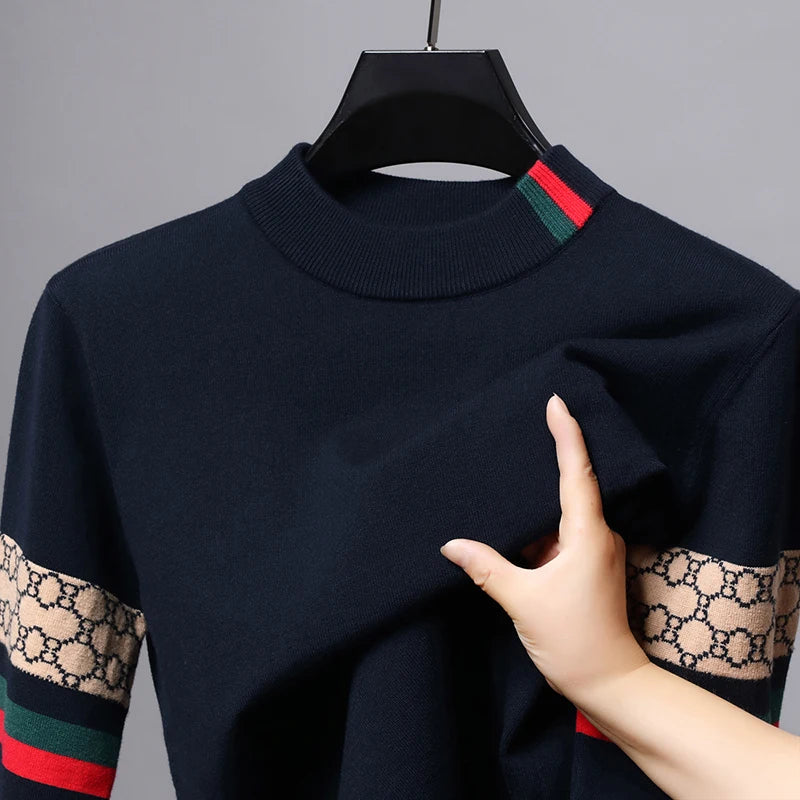 Autumn and Winter New Luxury Cashmere Sweater Men's Half High Collar Sweater High End Base Knitted Warm Wool Sweater Trendy