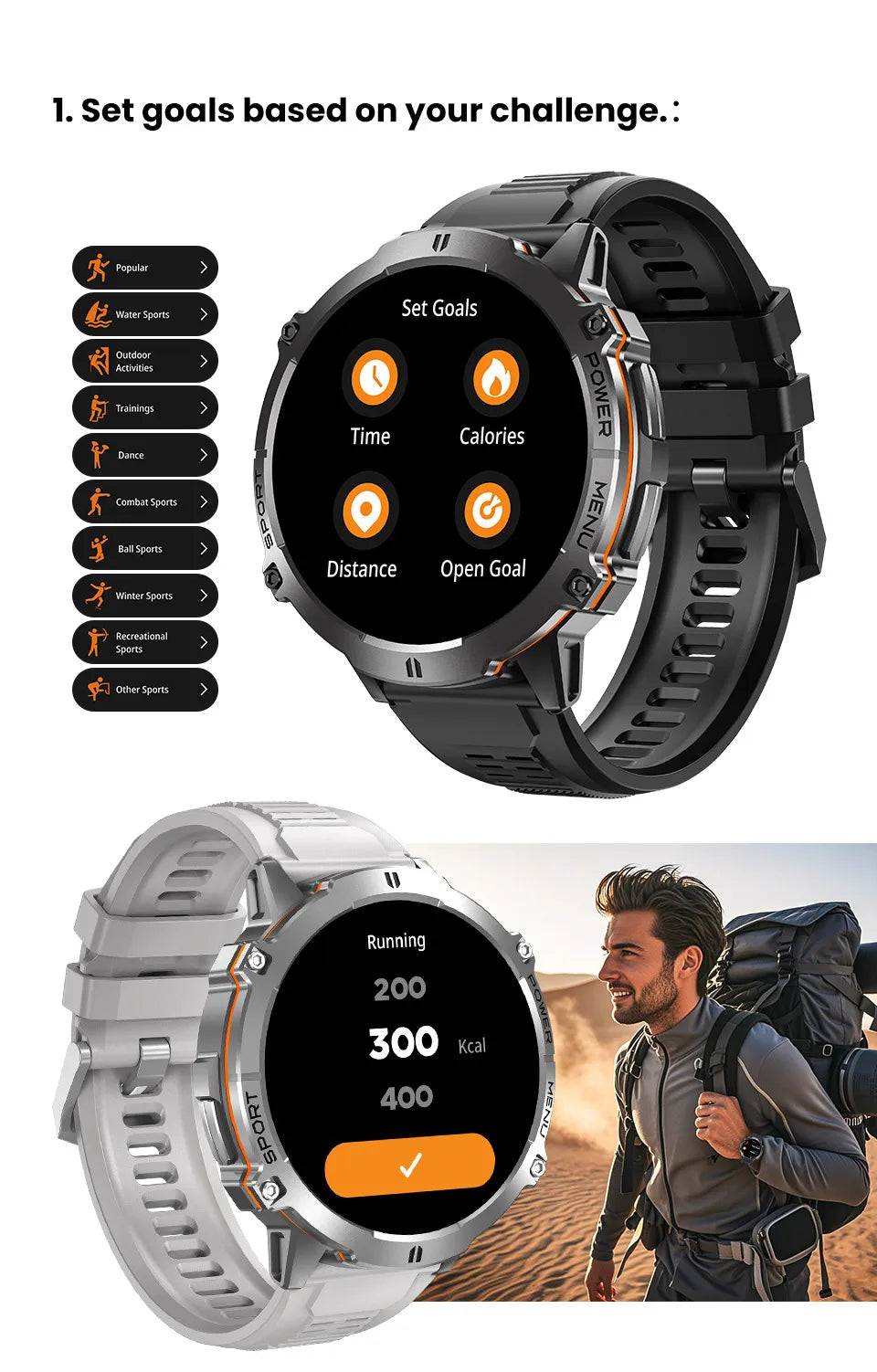 T-Rex 3 Military Grade Smart Watch 1000mAh Battery GPS Compass 10ATM