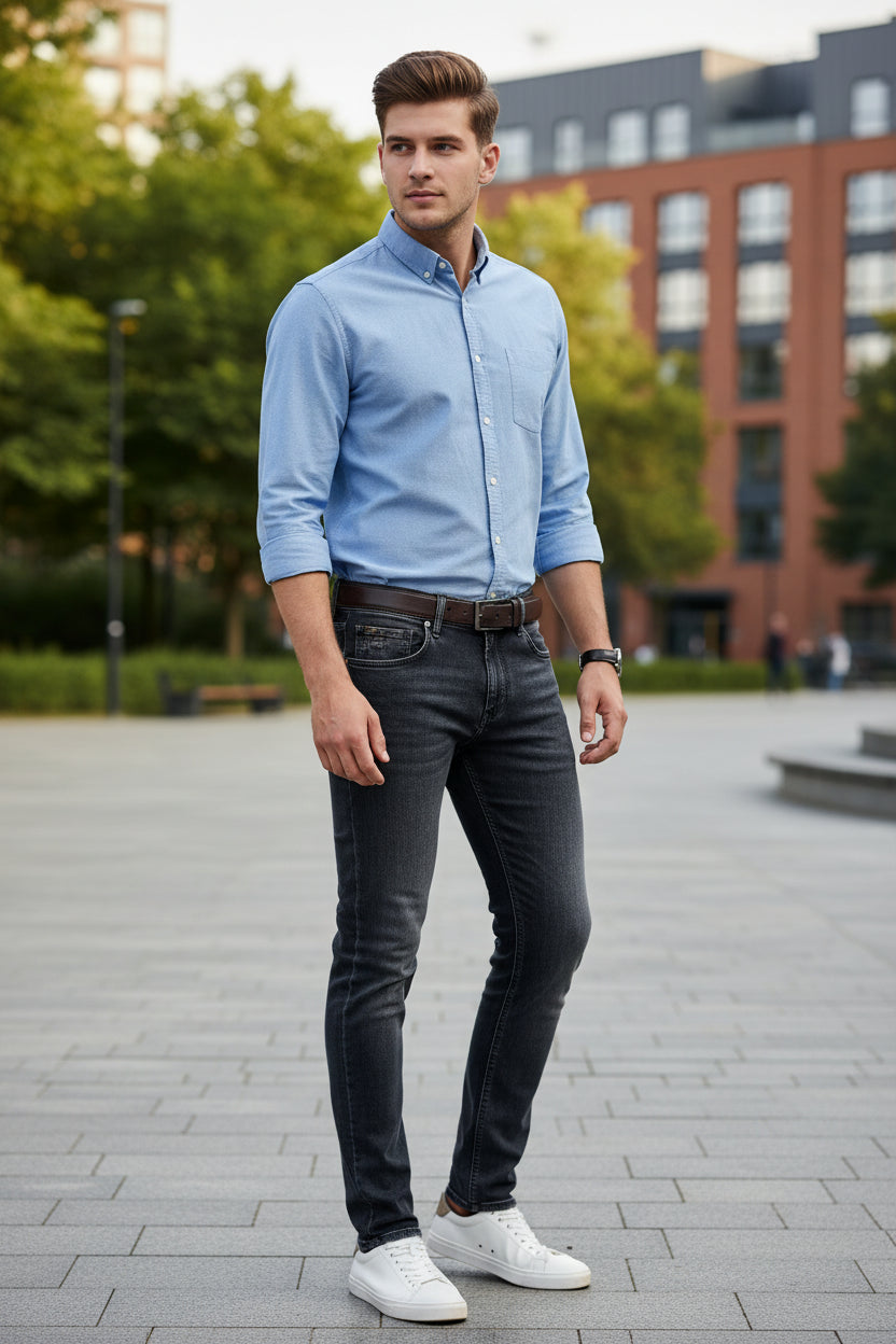 High-End Slim Fit Embroidered Jeans for Men - Casual Autumn Style