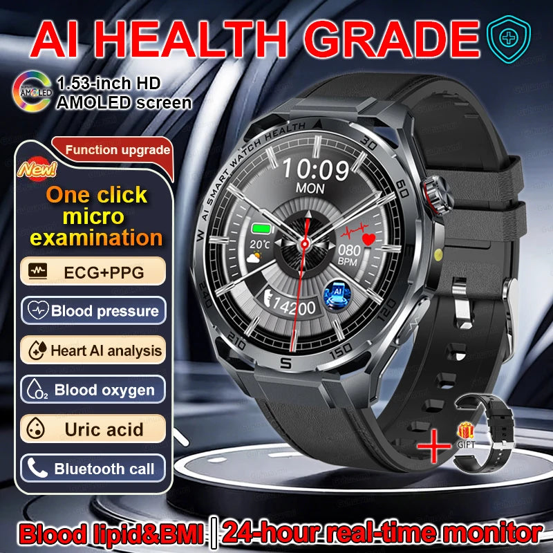 Smartwatch with health monitoring features on a dark background