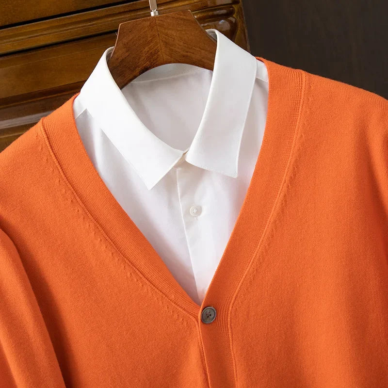 Men’s Business Casual V-Neck Cardigan Sweater – Classic Solid Color
