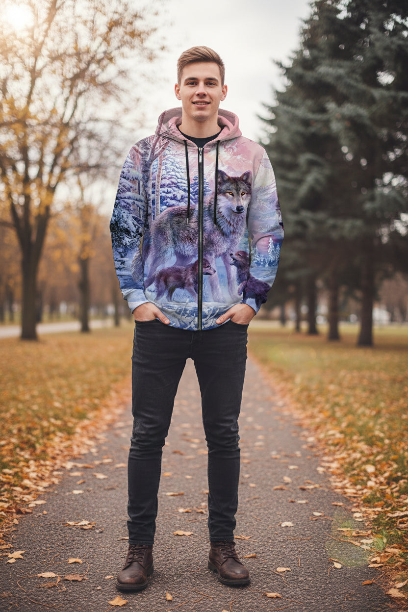 Hoodie with wolf design on a white background