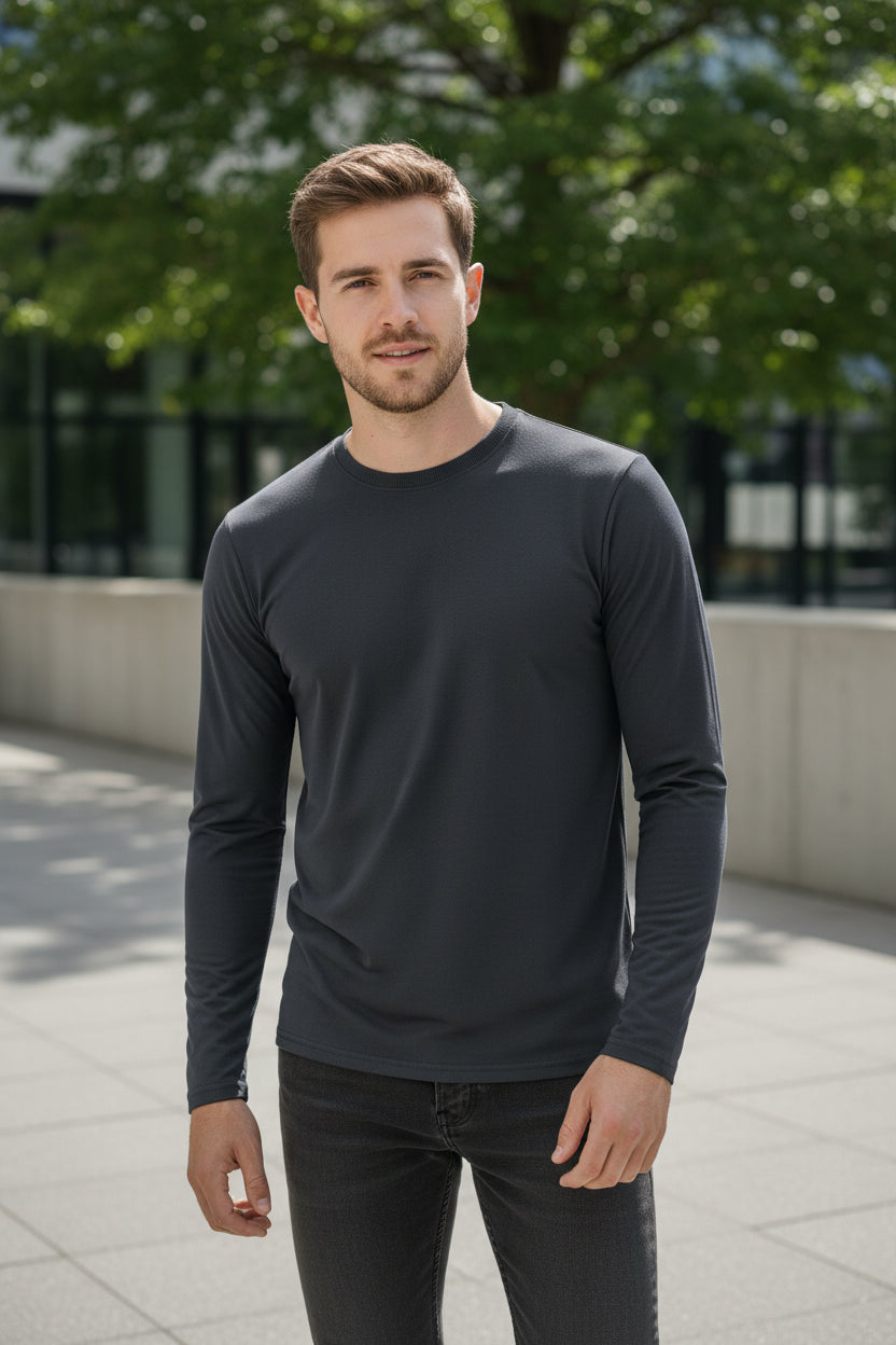 Black long-sleeve shirt on a white background