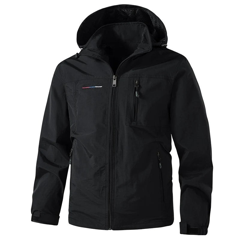 Mens Waterproof Jacket Outdood Hiking Cycling Hooded Windbreaker Multi-Pocket Camping Sportswear Windproof Workwear Coat for Men