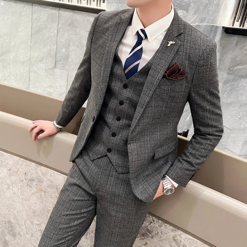 Men's Slim Fit Three-Piece Suit Set - Stylish Vest & Trousers