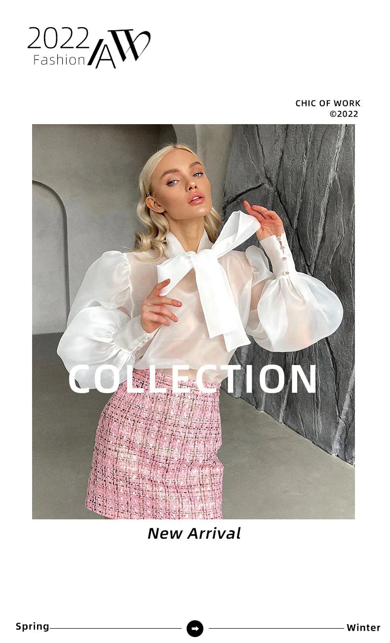 Elegant Women's See-Through Puff Sleeve Blouse - Timeless Chic