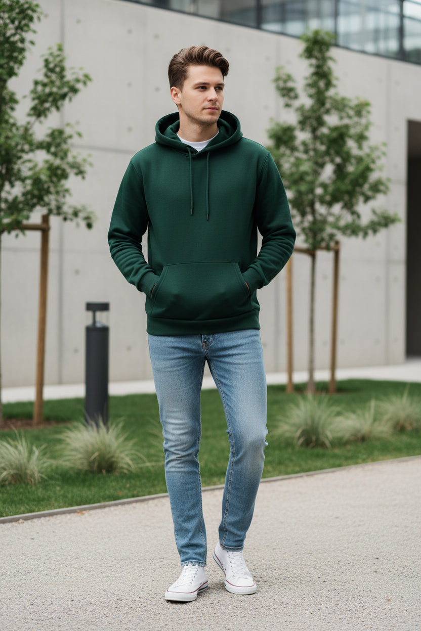 Green hoodie on a white background