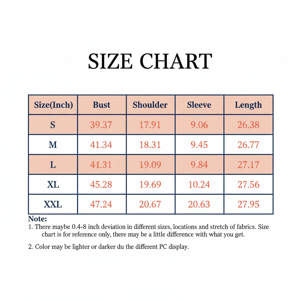 Size chart with measurements against a blue sky background