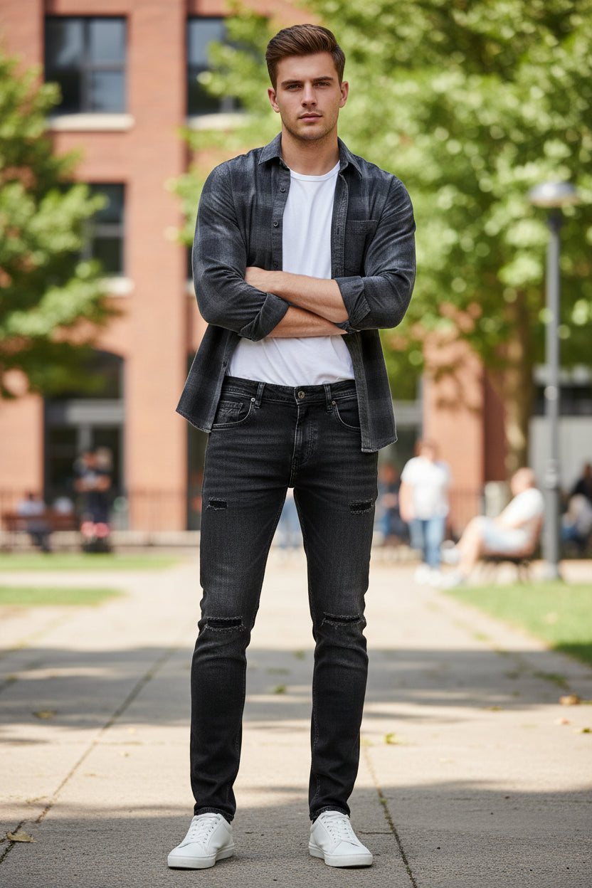 High-End Slim Fit Embroidered Jeans for Men - Casual Autumn Style