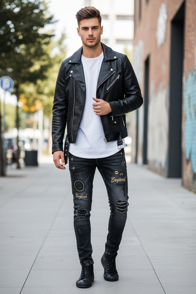 High-End Slim Fit Embroidered Jeans for Men - Casual Autumn Style
