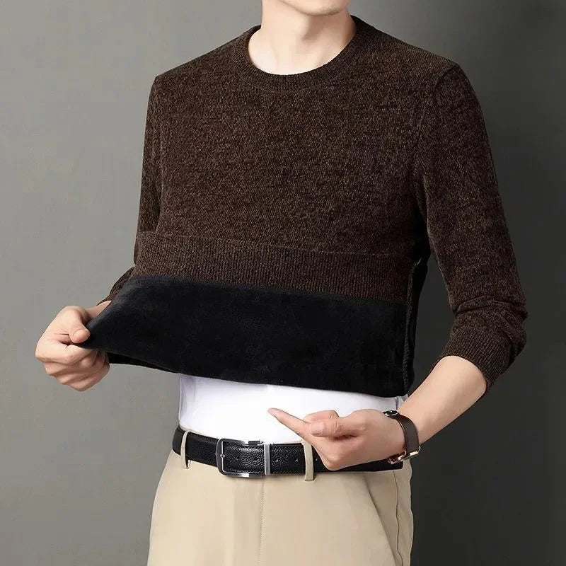 Mens Knitwear Sweater New Autumn Winter Long Sleeve Solid Color Pullovers Male Brand Casual Mens Clothing Warm Fleece Outwear