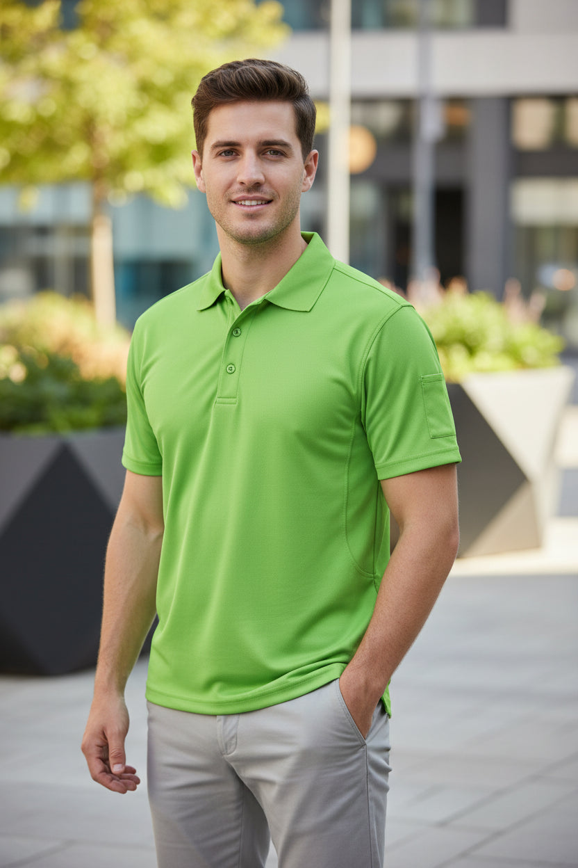 Green polo shirt on a white background