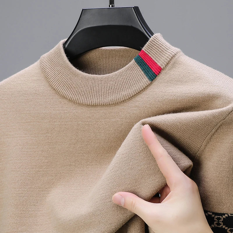 Autumn and Winter New Luxury Cashmere Sweater Men's Half High Collar Sweater High End Base Knitted Warm Wool Sweater Trendy