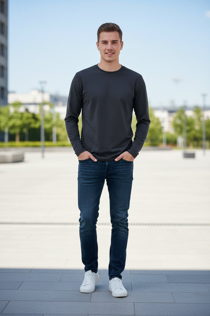 Black long-sleeve shirt on a white background