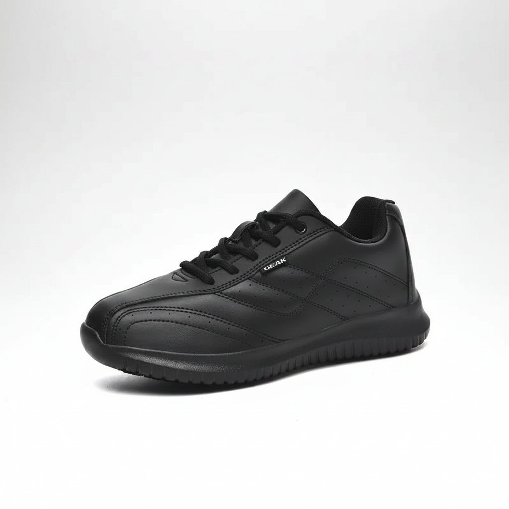 Black running shoe on a white background