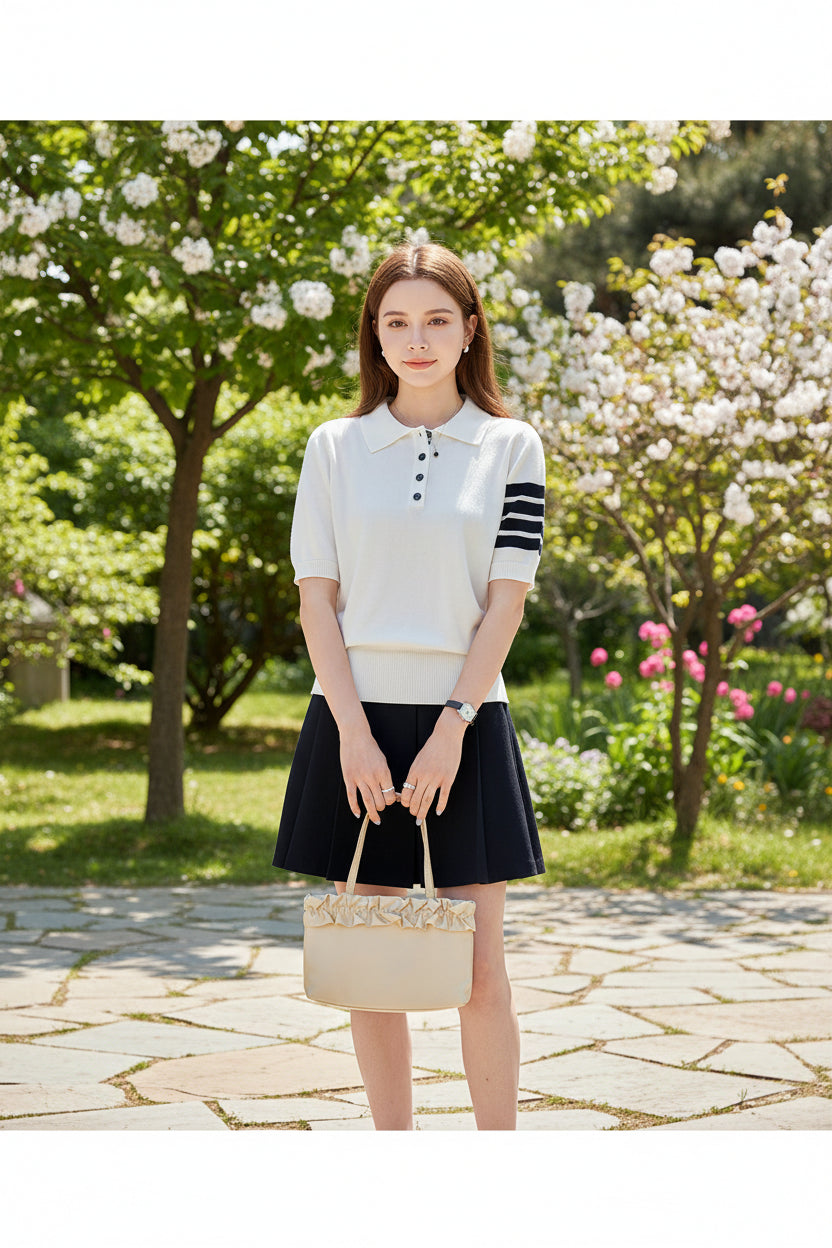 Women's Knitted Polo T-Shirt - Short Sleeved Summer Top for Casual Wear