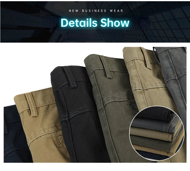 Summer Thin Men's Casual Autumn Thick 100% Cotton Suit Pants Classic Business Fashion Stretch Trousers Male Brand Clothes GOZBKF