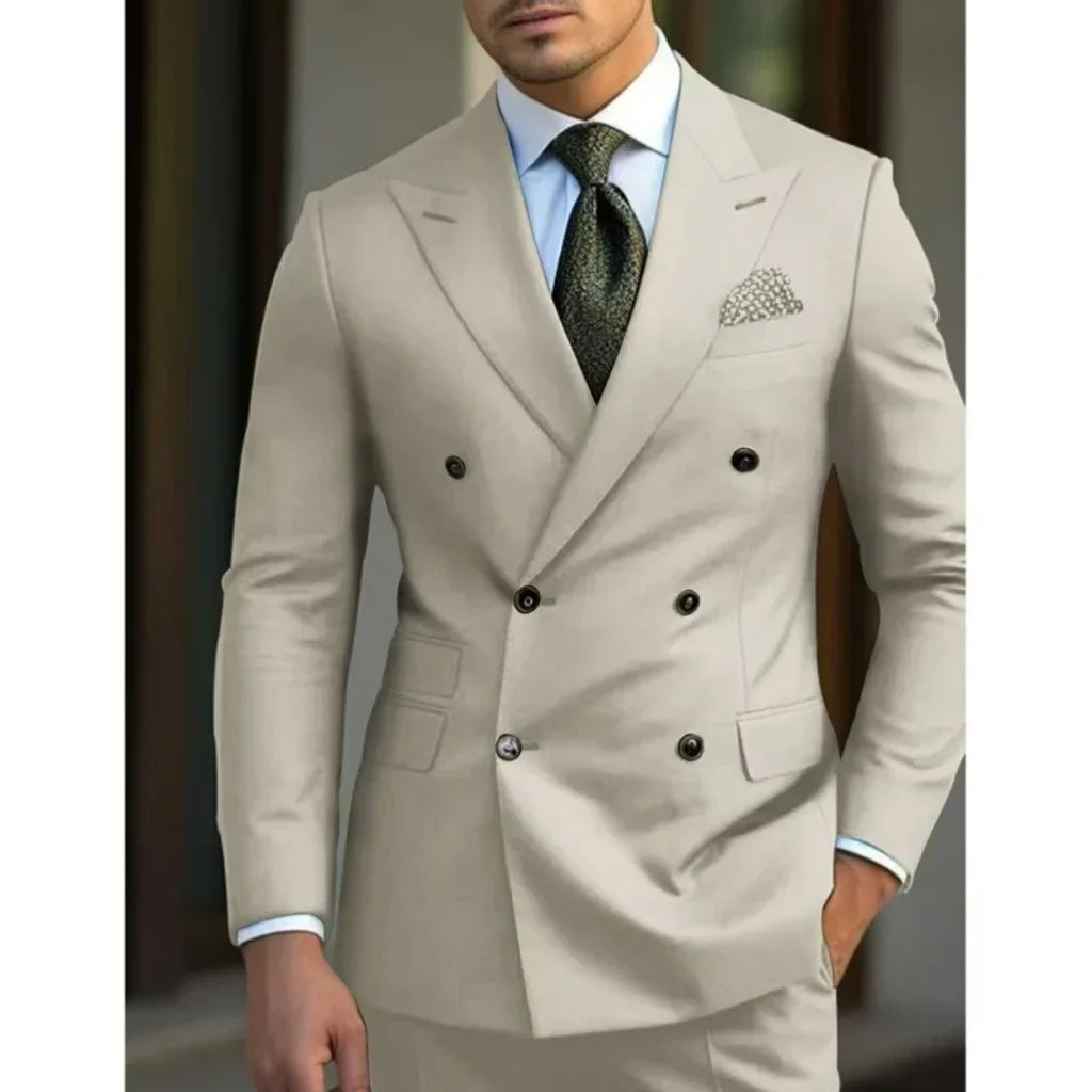 Men's Slim Fit 2-Piece Suit Set with Pointed Collar and Peak Lapel