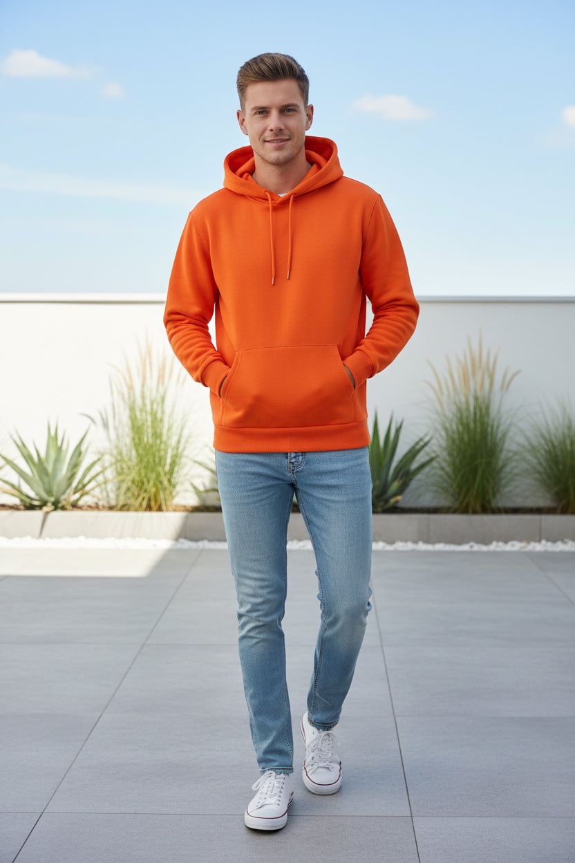 Orange hoodie on a white background