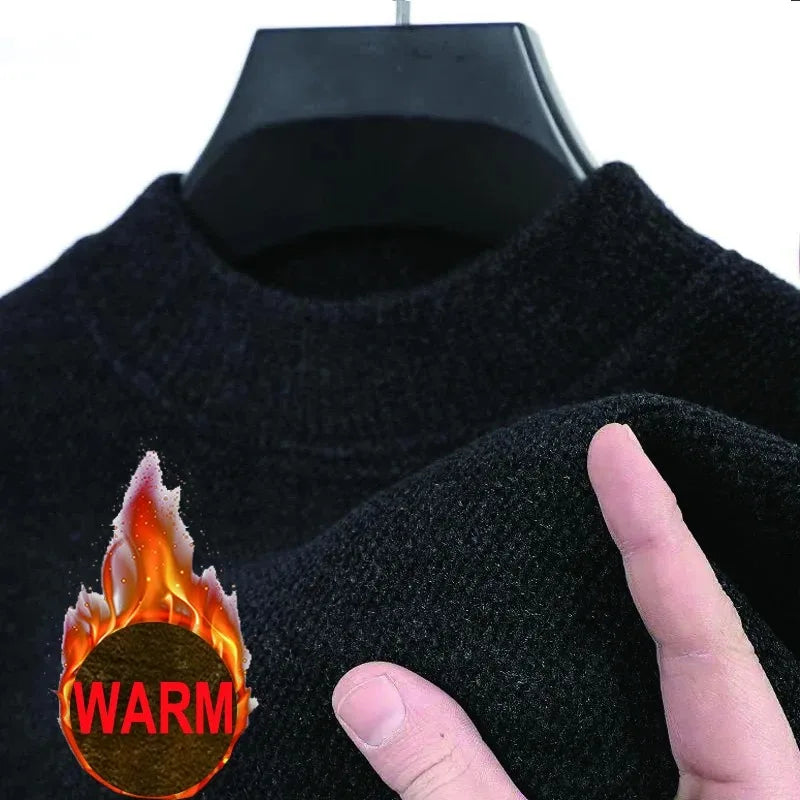 Mens Knitwear Sweater New Autumn Winter Long Sleeve Solid Color Pullovers Male Brand Casual Mens Clothing Warm Fleece Outwear