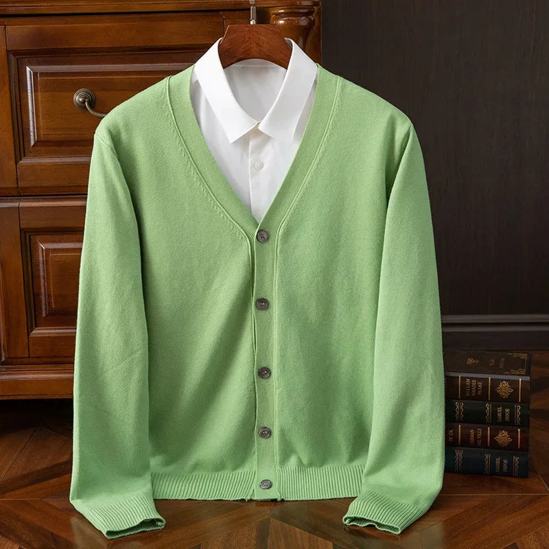Men’s Business Casual V-Neck Cardigan Sweater – Classic Solid Color