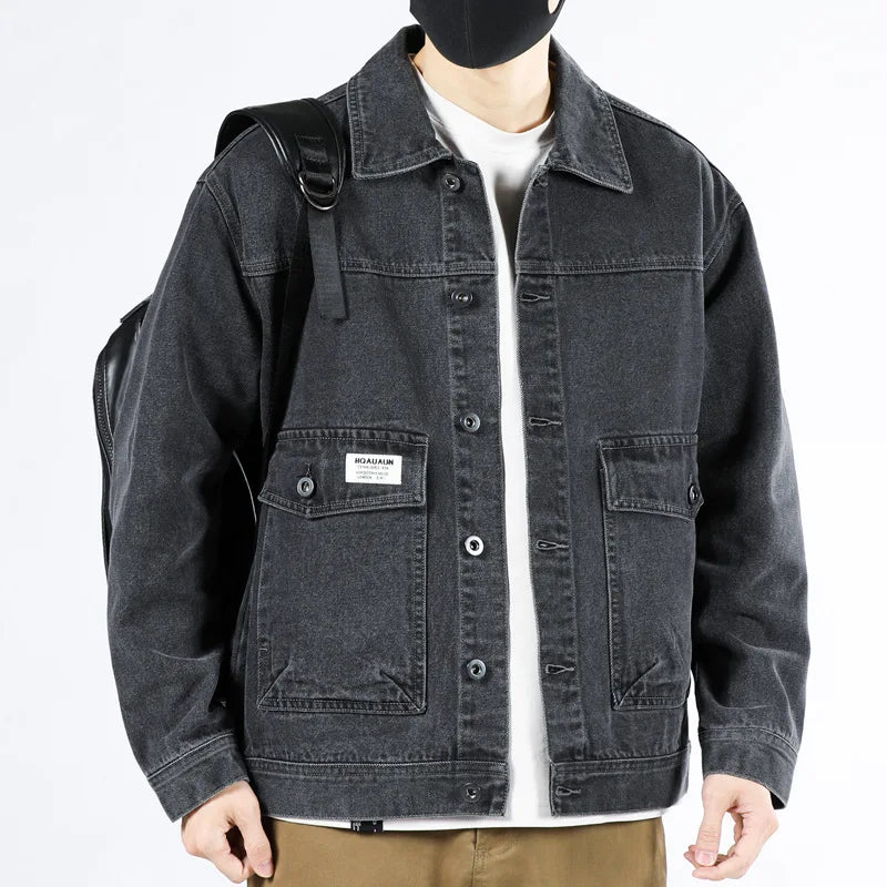 Spring and Autumn 2025 new men's loose and trendy denim jackets, pure cotton men's fashionable workwear jackets size S-4XL
