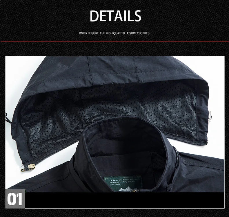 Mens Waterproof Jacket Outdood Hiking Cycling Hooded Windbreaker Multi-Pocket Camping Sportswear Windproof Workwear Coat for Men