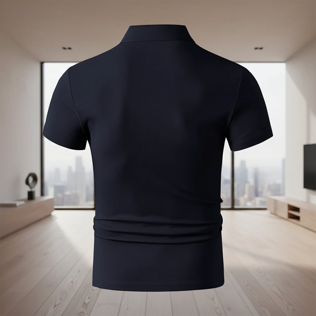 Black polo shirt on a white background