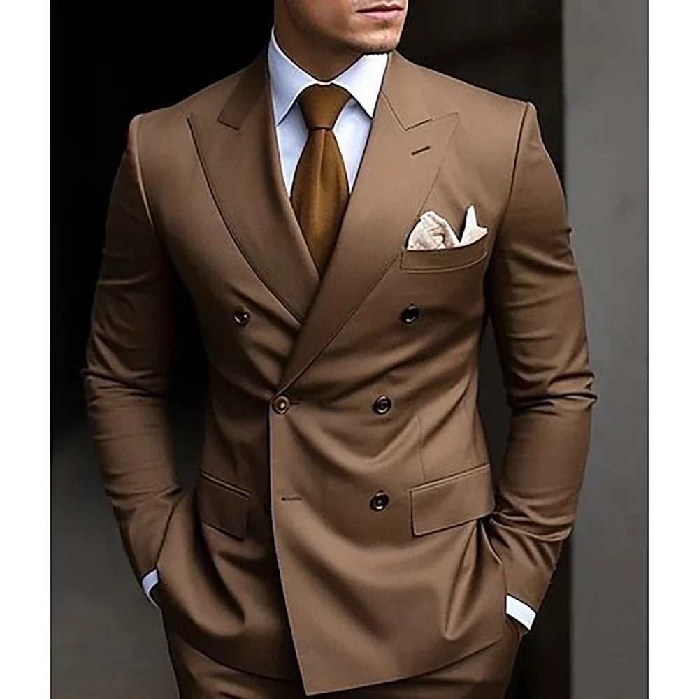 High Quality Brown Men's Double Breasted Blazer & Pants Set
