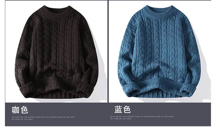 2023 Winter/Autumn High-Quality Fashion Trend Sweater Men Casual Loose Warm Sweaters Men Comfortable Solid Color